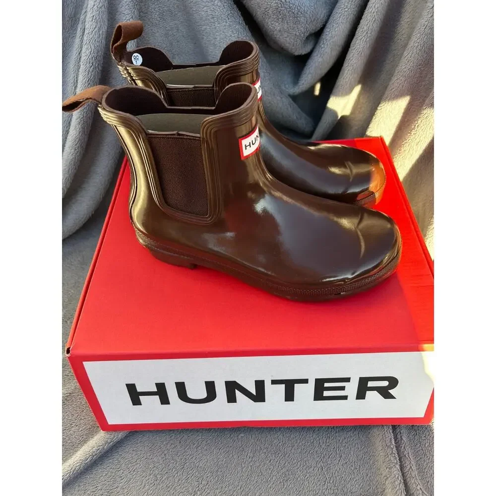 Hunter Original Chelsea Gloss Women’s 7 Brown Bolt Boots WFS2078RGL New in Box - Picture 3 of 8